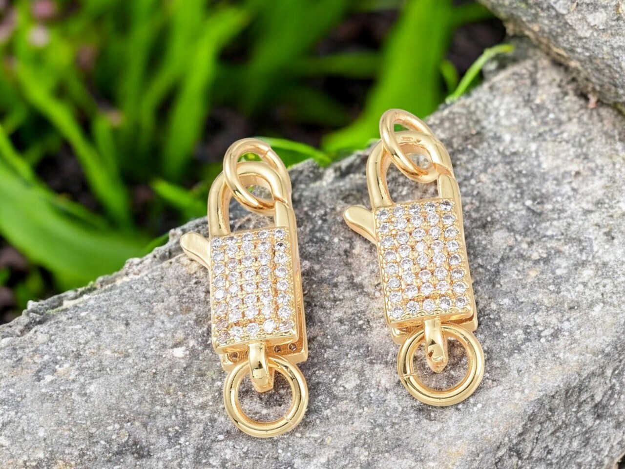 20x9mm 18k Gold Plated Brass Micro Pave Cubic Zirconia Lobster Clasp